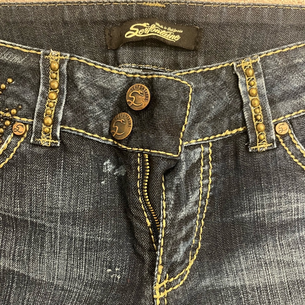 Serfontaine Low Rise Embellished Bootcut Jeans Dark Wash Y2K - Picture 4 of 8
